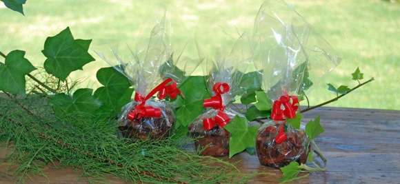 Christmas cakes wrapped up with bows